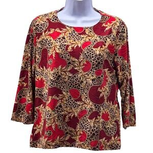 Leopard‎ Print Blouse Red Medium Petite